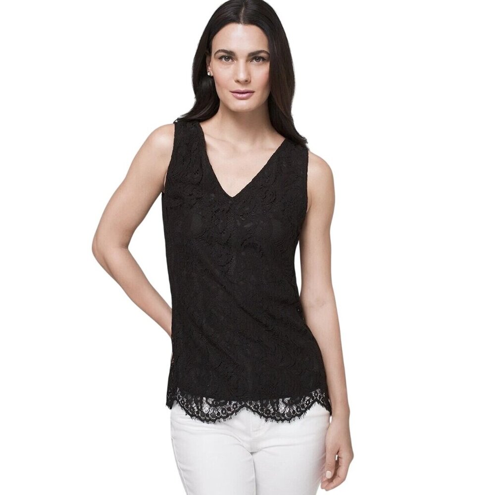 White House Black Market Floral Lace Shell Top Sz Medium Pleated Back Whimsigoth